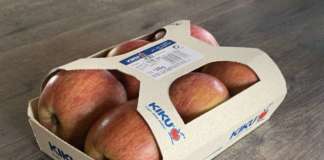 Le mele a marchio Kiku puntano anche sulla sostenibilità con un packaging biodegradabile e compostabile