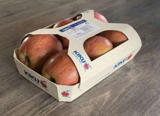 Le mele a marchio Kiku puntano anche sulla sostenibilità con un packaging biodegradabile e compostabile