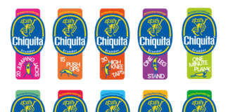 I 10 Bollini Blu “fitness” di Chiquita che spiegano, ognuno, l'esercizio per rimettersi in forma e stare in salute