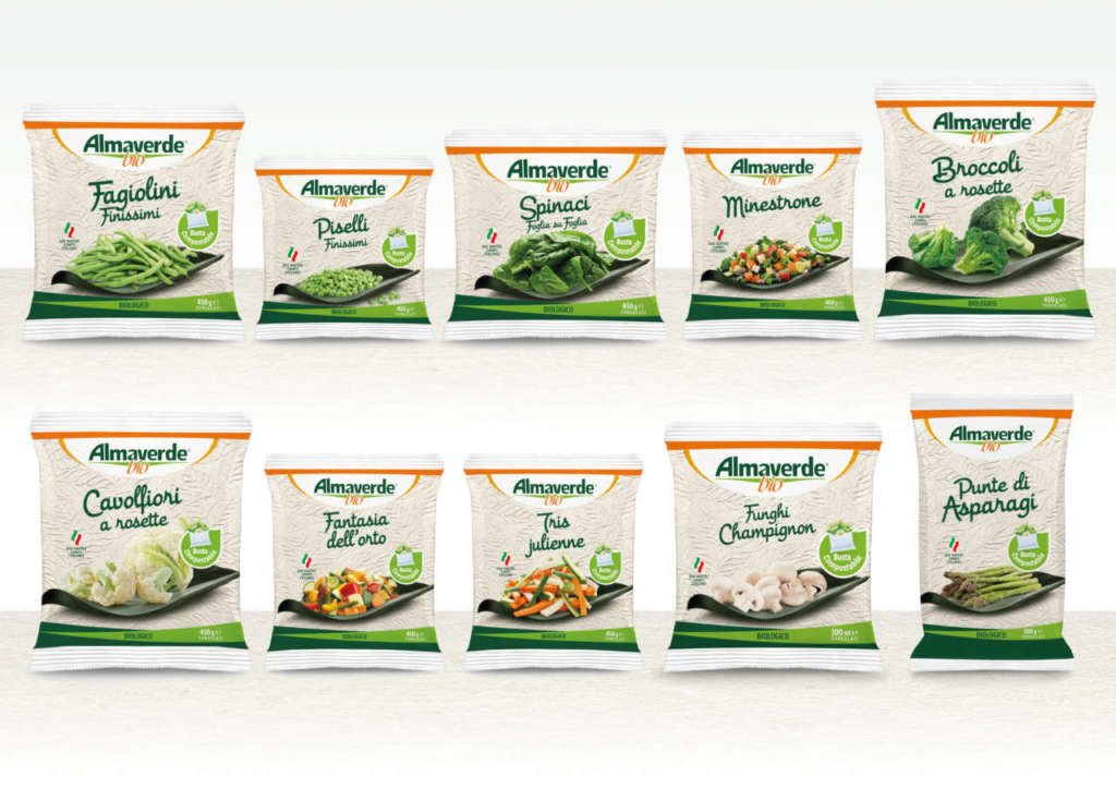 Le verdure surgelate a marchio Almaverde Bio in packaging compostabile presentate ad Anuga