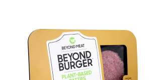 La confezione retail del Beyond Burger di Beyond Meat. Sarà collocata nel banco macelleria