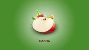 Il gusto acido della mela Bonita è richiamato dallo sfondo verde