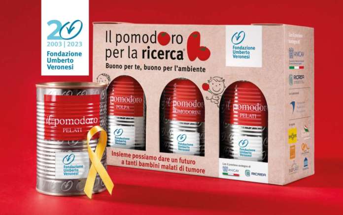La confezione di pomodori a sostegno della ricerca promossa da Fondazione Veronesi