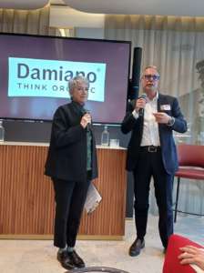 Cristina Lazzati con Riccardo Damiano all'evento per i 60 anni dell'azienda